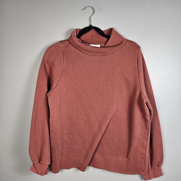 Bohme Sweatshirt Cowl Neck Rust Red Women's Size Small Fleece Lined Cotton Blend - Picture 1 of 6